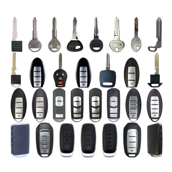 AKS KEYS Aftermarket Starter Pack with 30 Nissan Mazda Infiniti Remotes, Shells, Key Blanks, Blades and Transponder Keys Sale