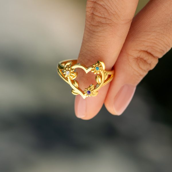 1-6 Birthstone Flowers Heart Ring on Sale - Image 2